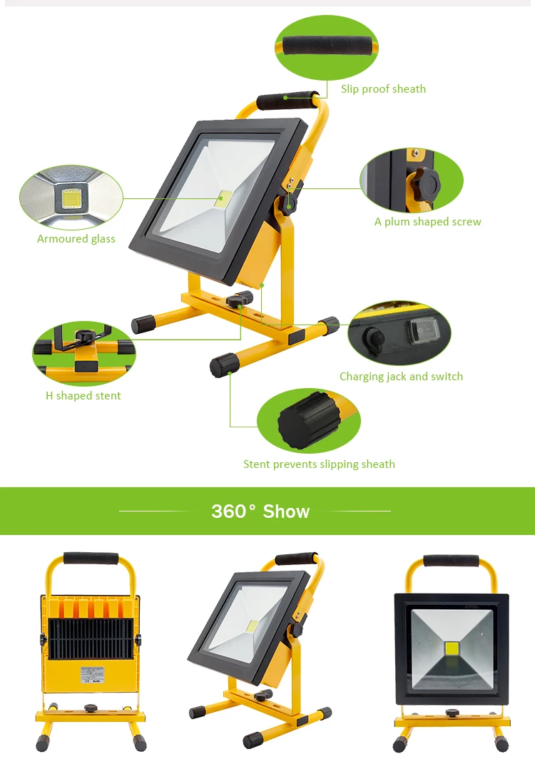 Rechargeable Led Outdoor Flood Light Uv 50W Led Warning Light With Stand