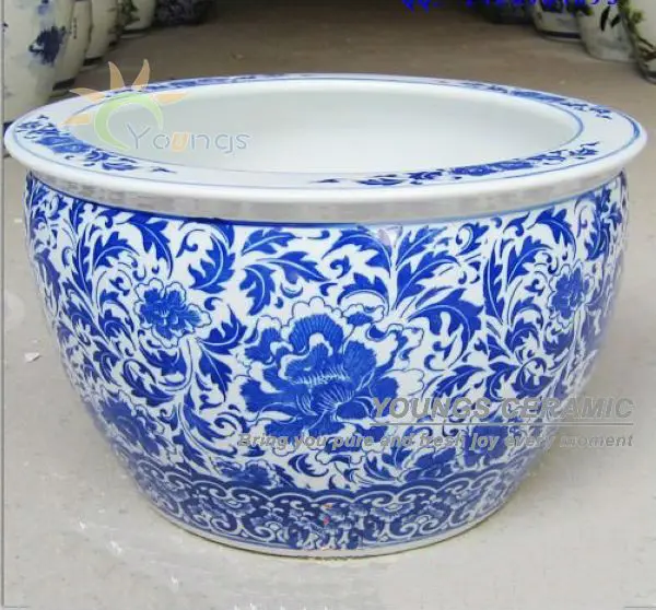 Large Chinese Blue And White Porcelain Fish Pot Indoor Planter Large Chinese Blue And White Porcelain Fish Pot Indoor Planter