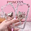 Fashion manual diamond luxury mobile phone case clear TPU case phone cover with phone holder for iphone 7P/8P