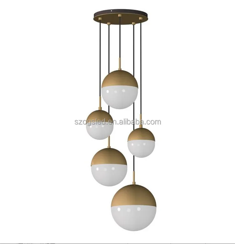 Modern European Project RoHs Certificate Copper Finish Iron Frosted Glass Balls Chandelier Fairy Ceiling Pendant Lamp for Home