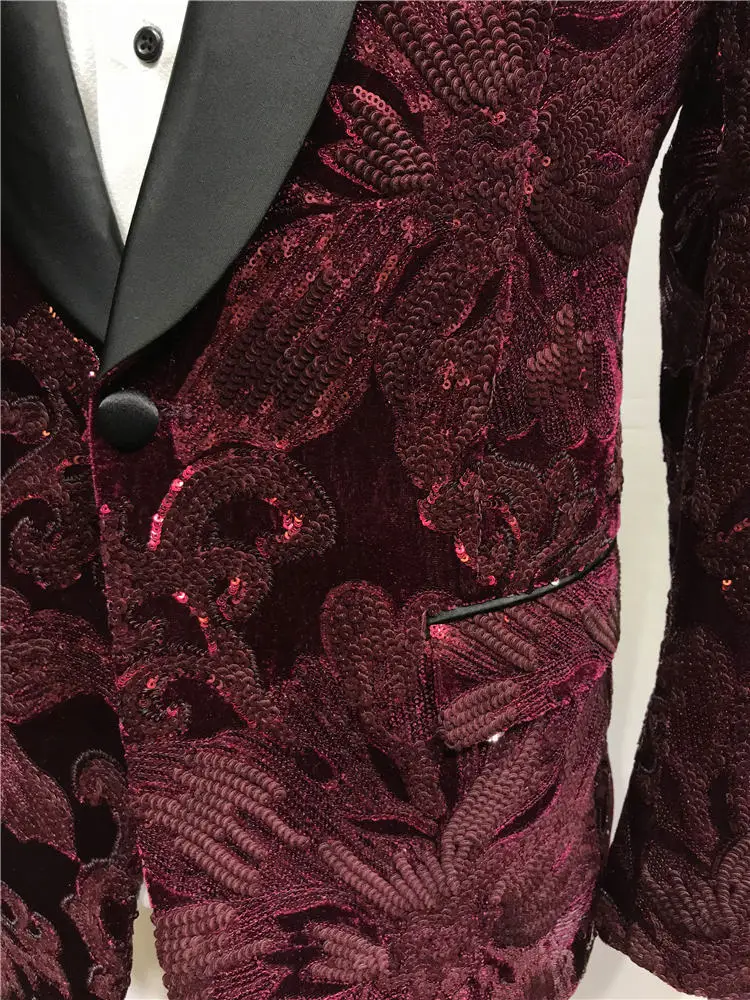 Red Beaded Suit Tuxedo Jacket +black Pant Mens Stage Wear Mens Tuxedos ...