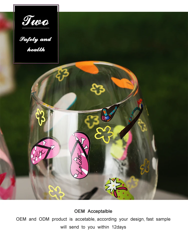 Long Stem Large Hand Painted Wholesale Holiday Happy Birthday Cup Wine Glass Blown Goblet Cup Stemware