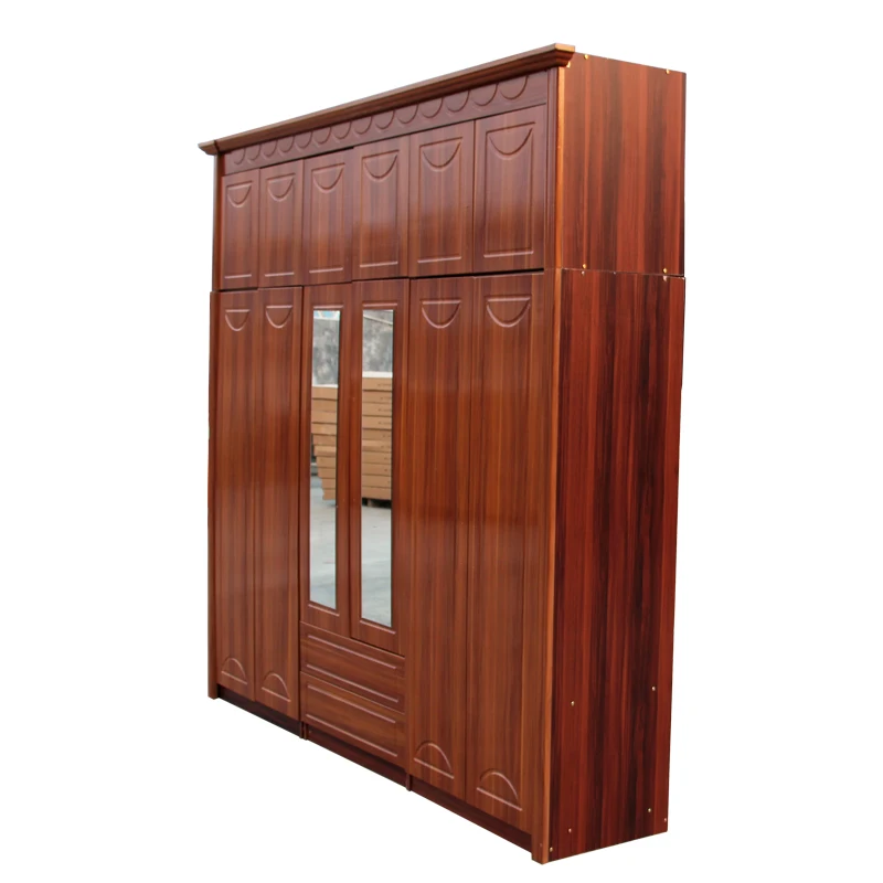 Mdf Door Particle Board 6 Door Bedroom Wardrobe With Two Mirrors