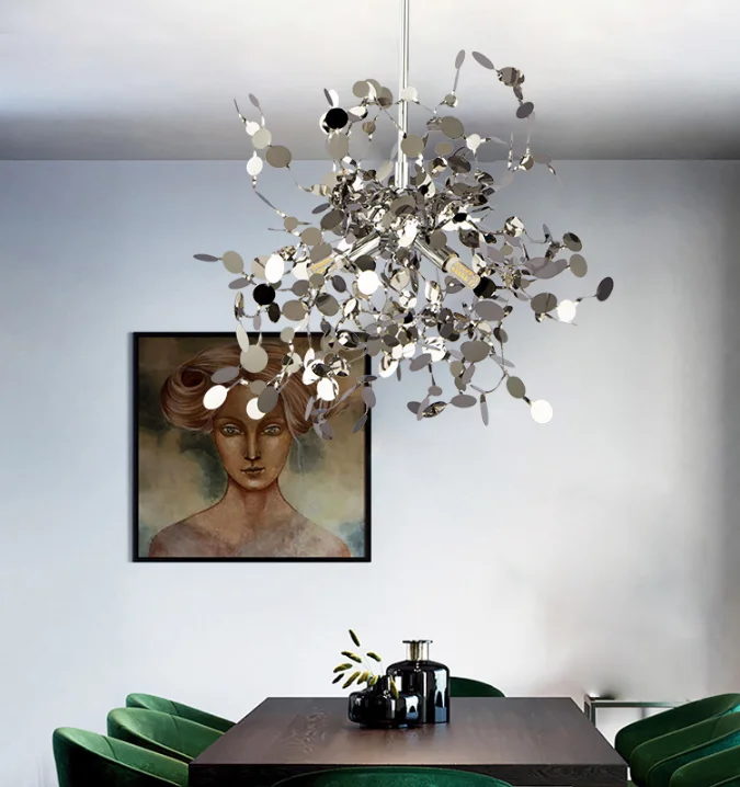 Modern minimalist stainless steel piece led creative personality restaurant living room art window decoration chandelier