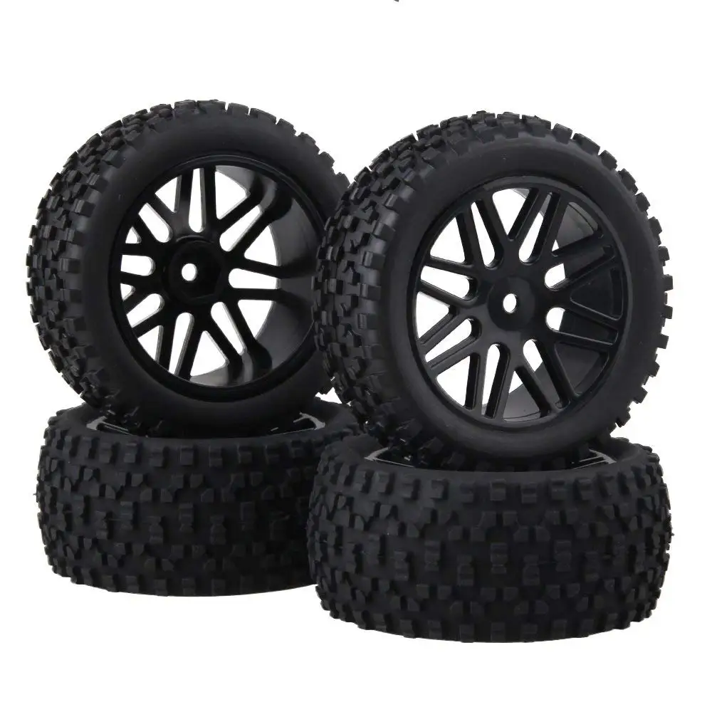 BQLZR Front and Rear Mesh Shape Wheel Rim Rubber Tires for RC 1:10 Off-Road Car Pack of 4