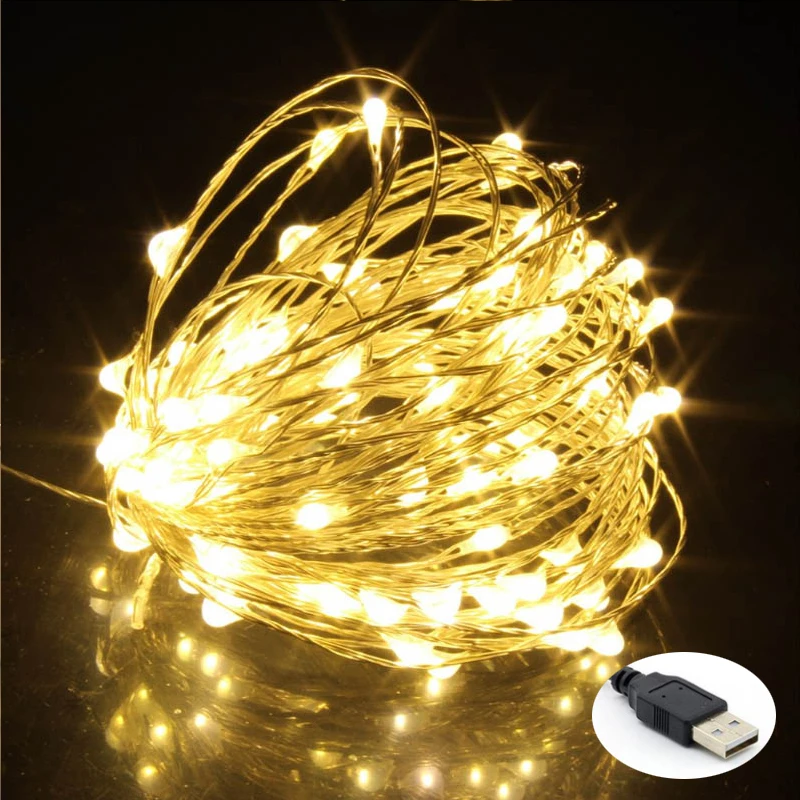 Rechargeable Powered Connector 50/100 leds Copper Wire Plug Fairy LED Holiday USB String Light