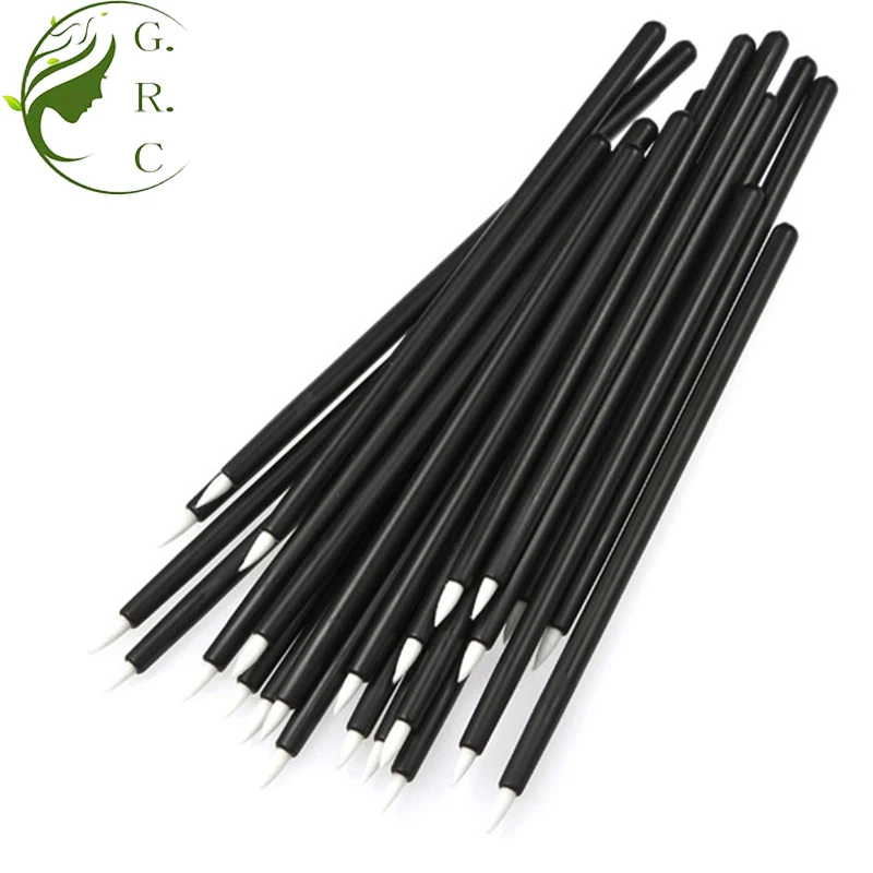 Disposable White Brown Lip Eye Liner Brushes 4 Inch Size Gram Plastic Leather Tip Eyeliner Makeup Brush With Protector Cover