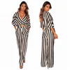 Hot selling black striped loose pants suits sexy fashionable casual two-piece set