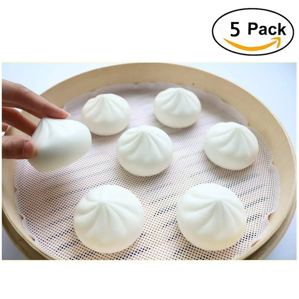 Inchant 5 Pack Food Grade Silicone Steamer Mats - Non Stick Steamer Mesh Round Shape Dumplings Mat Pad Steamed Buns Baking Pastry Dim Sum Mesh (diameter 11")