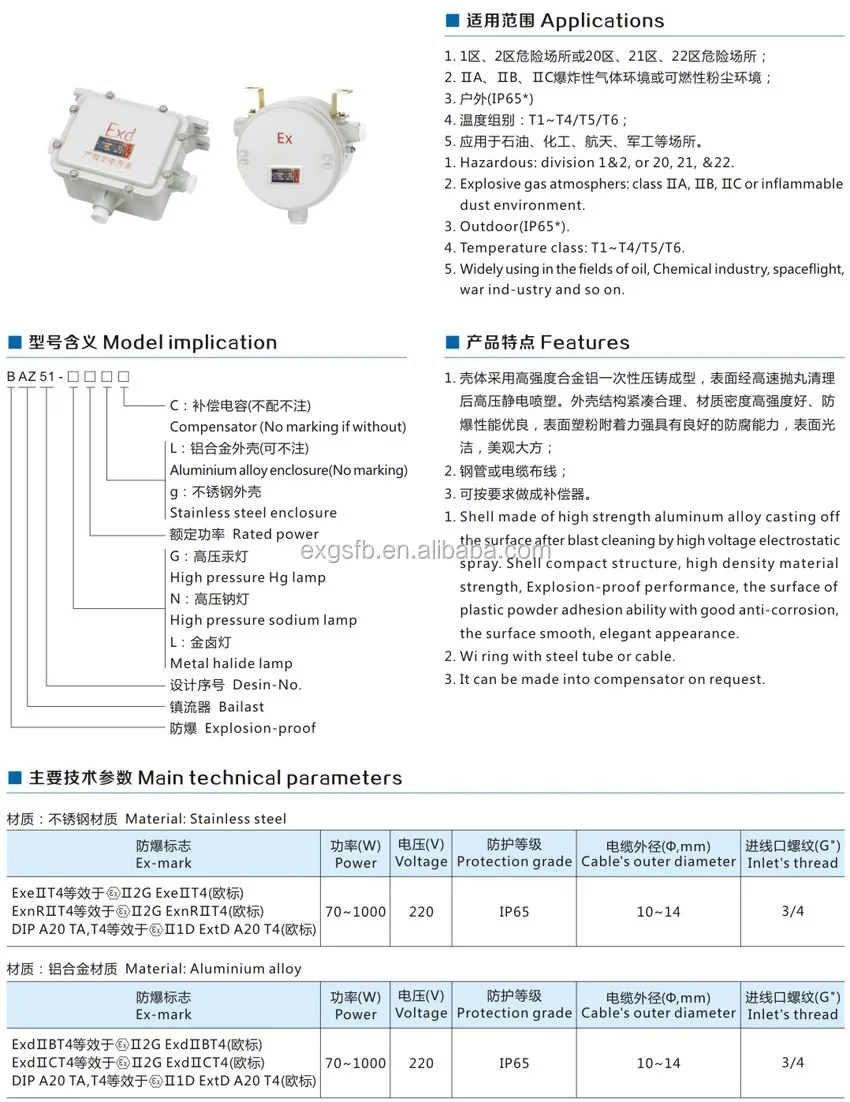 BAZ Series Explosion Proof Ballast