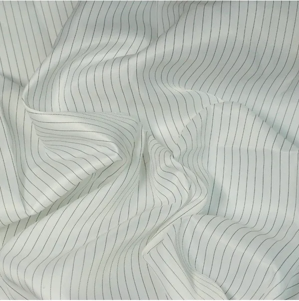 99%polyester 1% Carbon Fiber White Stripe Esd Cloth / Antistatic Fabric ...