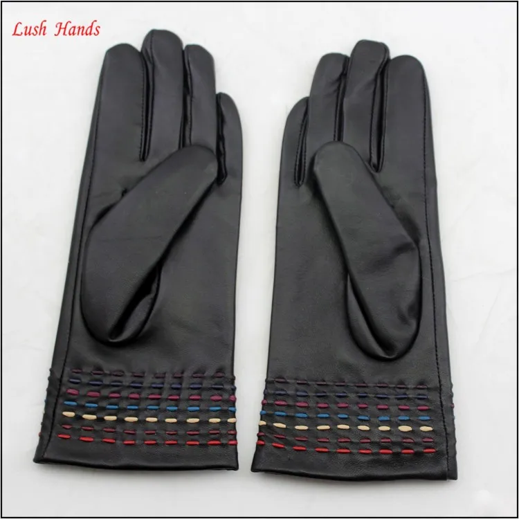 ladies wholesale genuine sheepskin leather hand gloves with colour bar