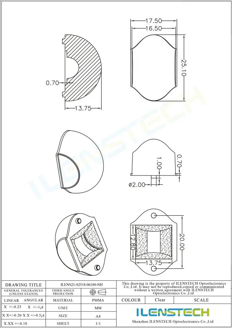 6x180 degree spotlight lens 25mm optical lens for 3535 led