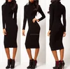 2015New Fashion Turtleneck Women Long Sleeve Slim Fit Black Woman Sexy Dress
