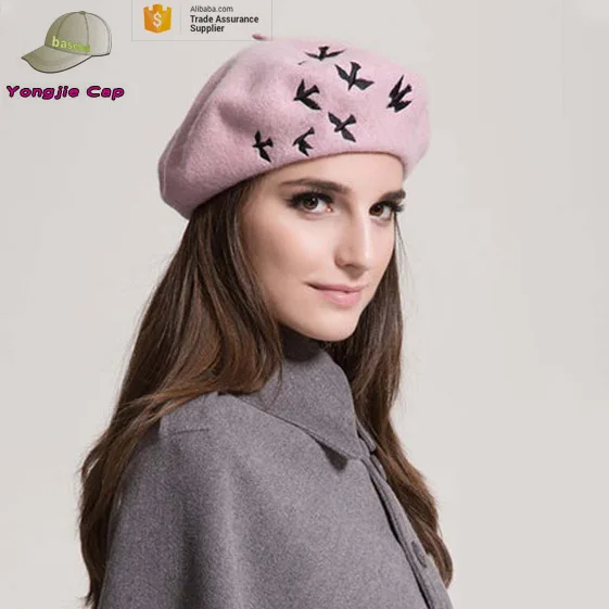 2018 New Women Winter Cap Wool Berets Style Hats Silver Button Vintage Thermal Woman Girl Casual Winter hat 