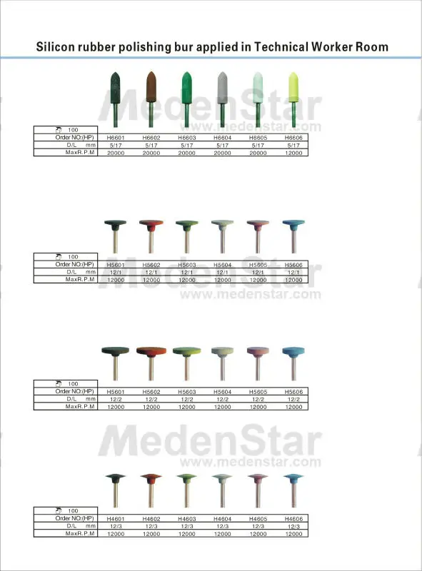 Dental Silicone Rubber Wheel Burs/dental Polishing Burs/dental
