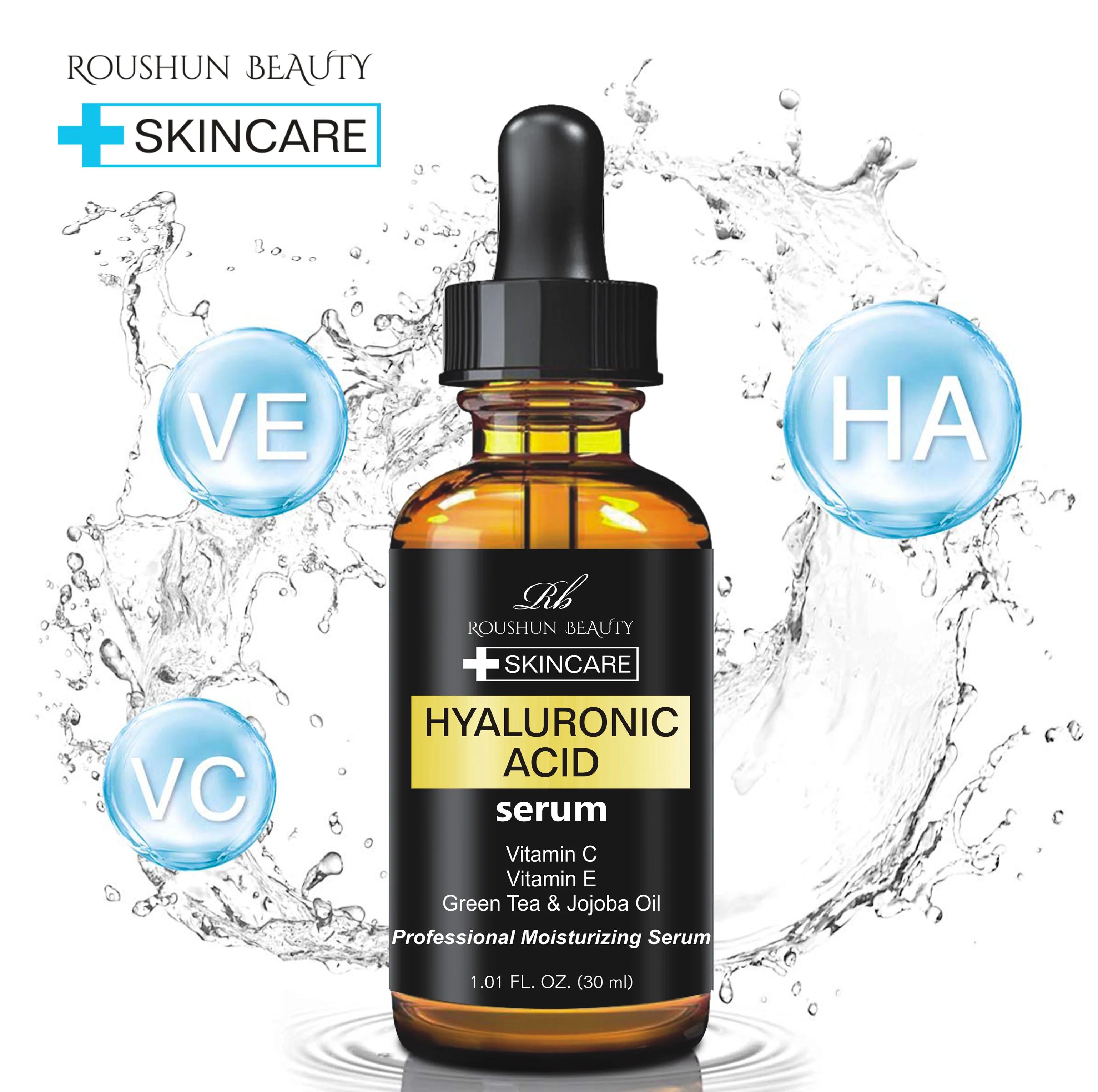 Roushun Hyaluronic Acid Serum Green Tea Jojoba Oil Vitamin C & E Facial
