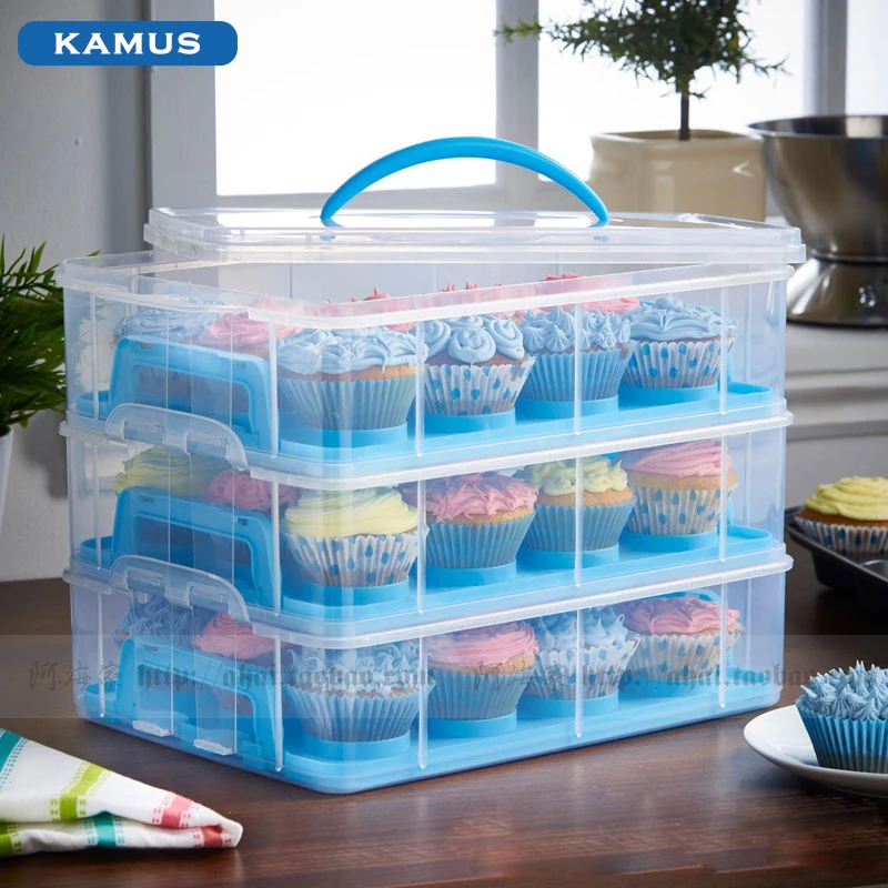 Square Portable Cake Carrier Lock Cake Storage Box With Cup Cake Tray