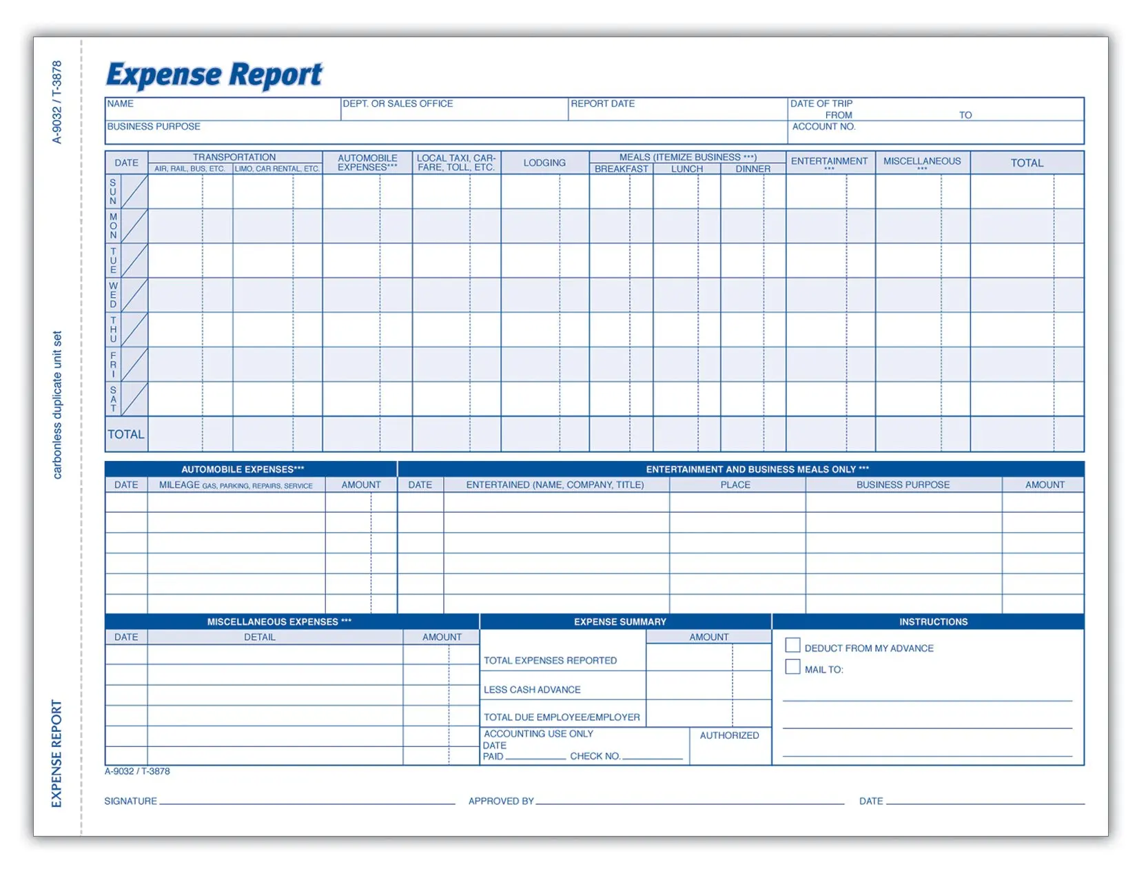 Expense формы. Expense Report.