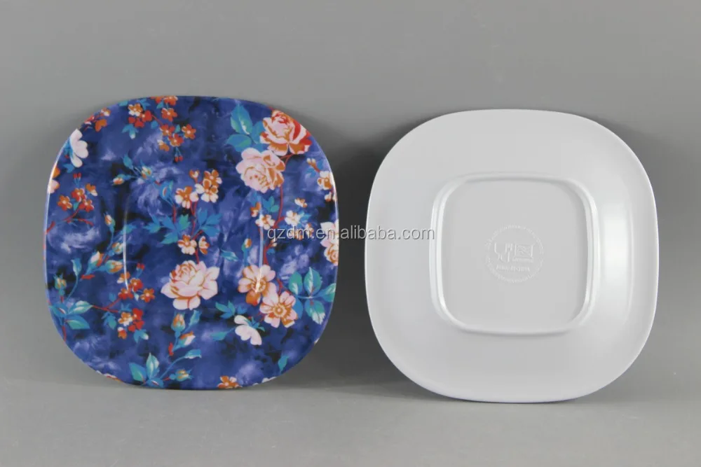 Flower Design Print Melamine Square Dinner Plate