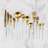 Western Royal Gold Cutlery Stainless Steel Flatware Spoons Forks Knives Wedding Party Tableware Set