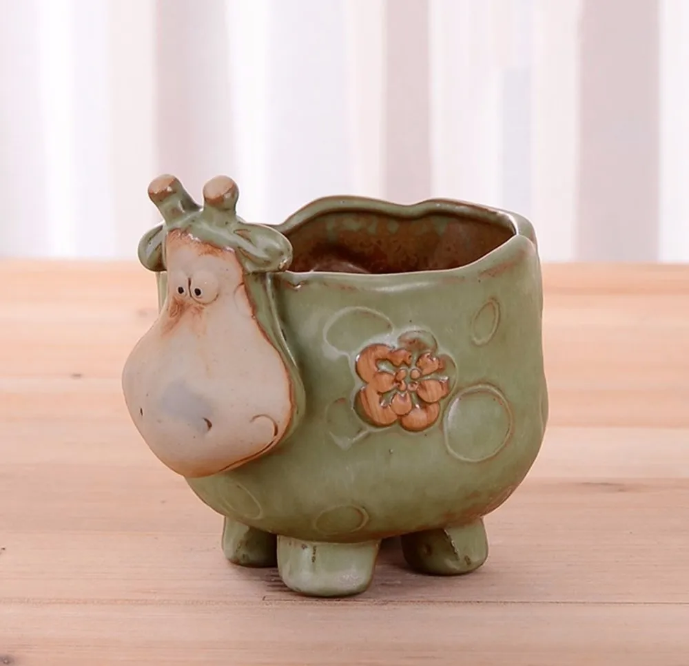 Vintage Ceramic Animals Plant Flower Pot Succulent Planters Vase (goat
