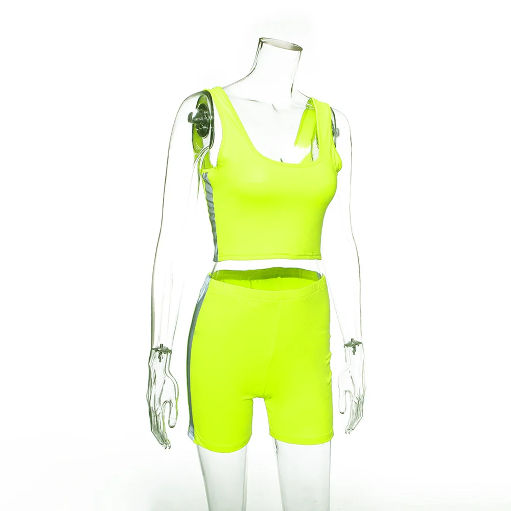 Lumbar Sexy Vest High Female Waist Tight Sleeveless Shorts Reflective Strip Women Jumpsuit