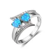 925 sterling silver double heart stone opal Rings Factory wholesales