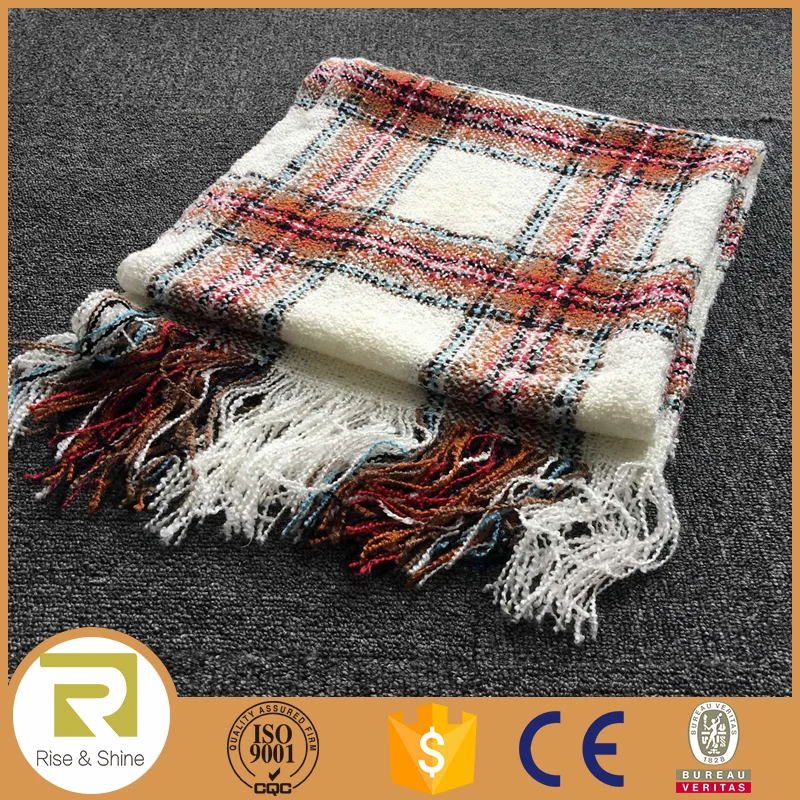 Wholesale 100 Acrylic Woven Boucle Yarn Plaid Throw Blanket Buy