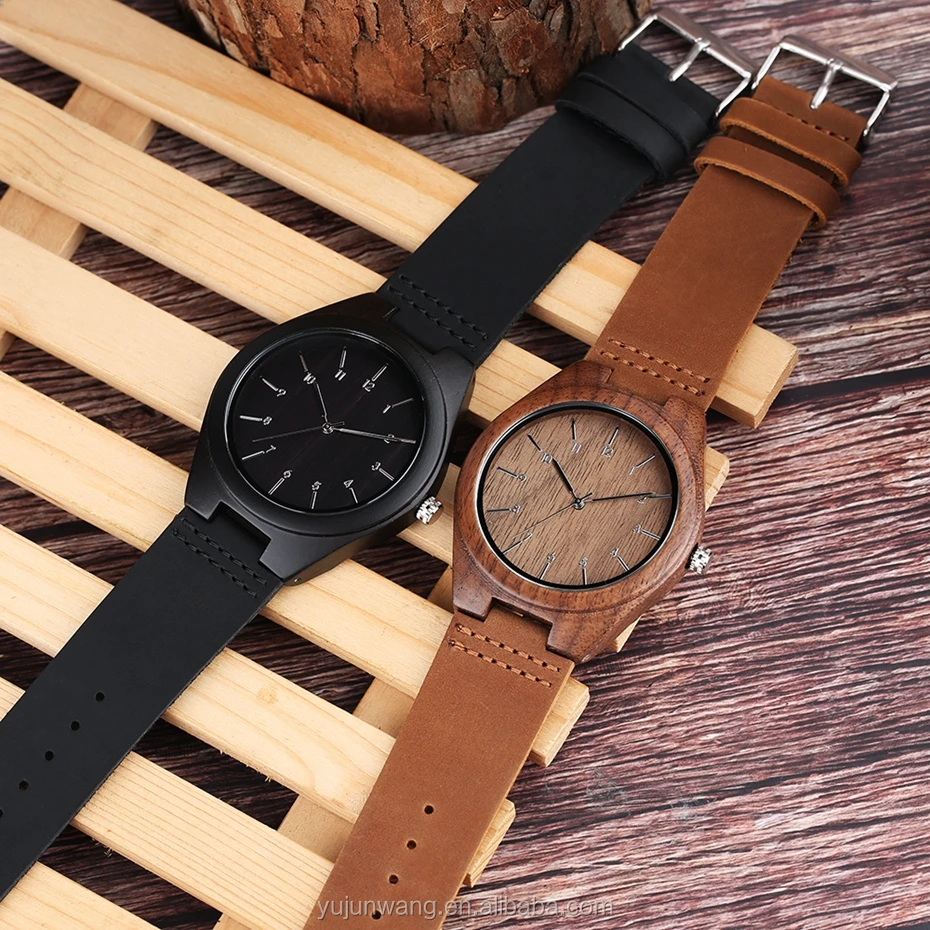 Watch Trendy Casual Man Clock Ebony Wood Quartz Minimalist Sport Round Dial Genuine Leather Men Male 2020 Glass Custom Logo 23cm Buy Minim Custom Logo Wood Watch Engravd Wooden Watches Sport Wood Watches