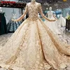 Gold custom luxury beaded lace string long sleeve bridal gowns