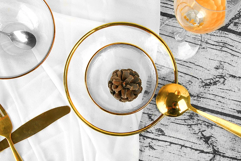 Clear Glass Charger Plates Wholesale Gold Silver Rimmded Serving Plates Bowl Set For Wedding