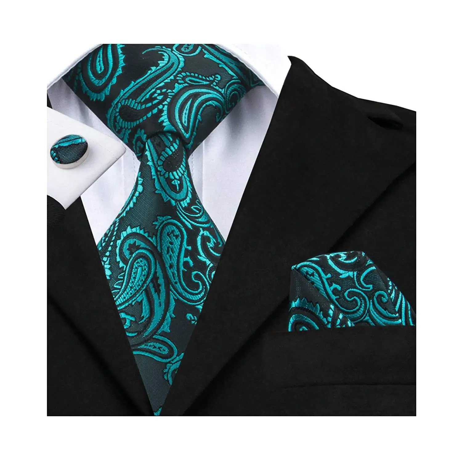 Polyester Silk Necktie ShiningLove Classic Mens Business Necktie Set Cufflink Set Kerchief