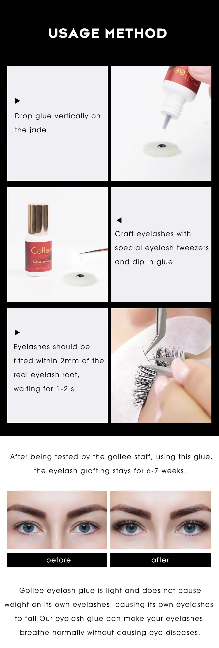 Gollee Eyelash Glue Black Vegan Adhesive Private Label Eye Latex Free