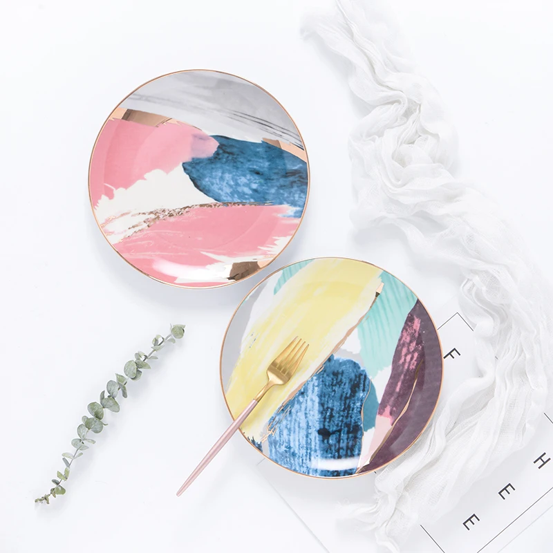Colorful noble nordic tableware rainbow design italian  dinnerware ceramic plates set 