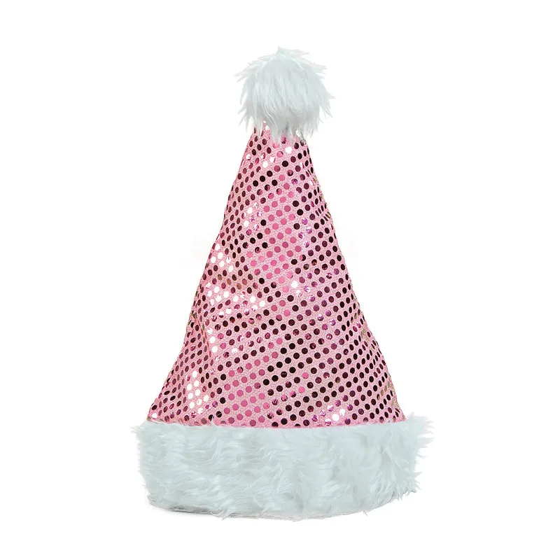 pink and blue santa hats