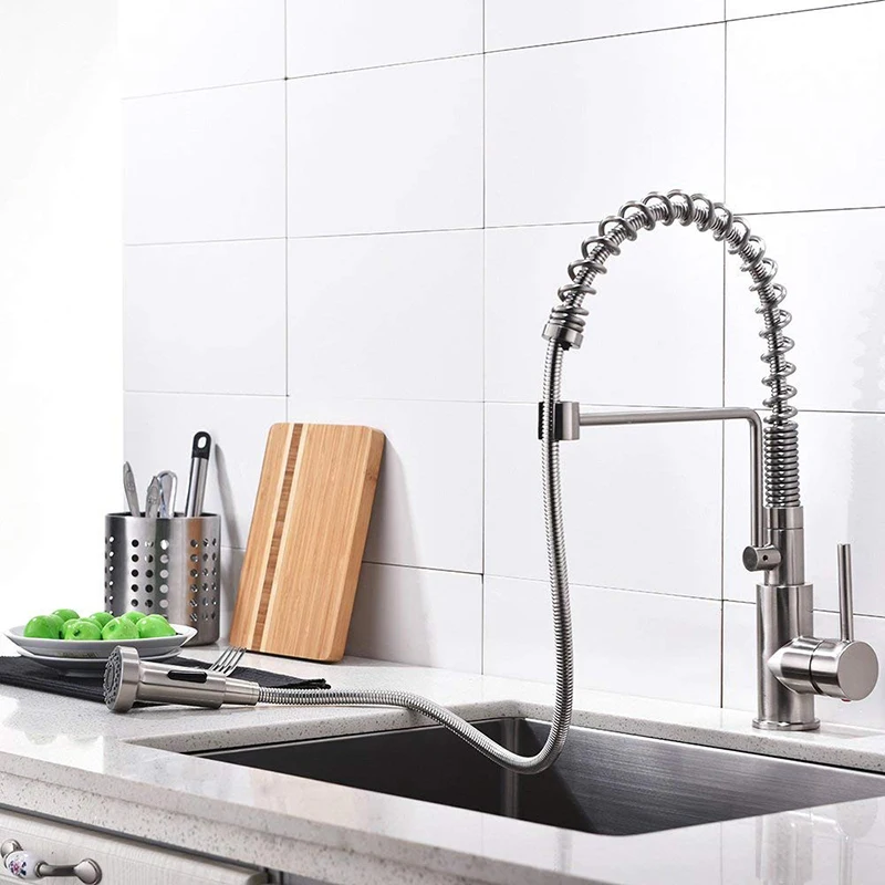 Sus304 Stainless Steel Leadfree Kitchen Spring Faucet Brushed Nickel