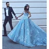 Luxury Bridal Gown Blue Wedding Dresses 2018 New Vestidos De Noiva Lace Dress Long Prom Gowns