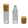 10ml Transparent Refillable Glass Essential Oil Roll on Bottle with Steel Roller Ball and Bamboo Lid