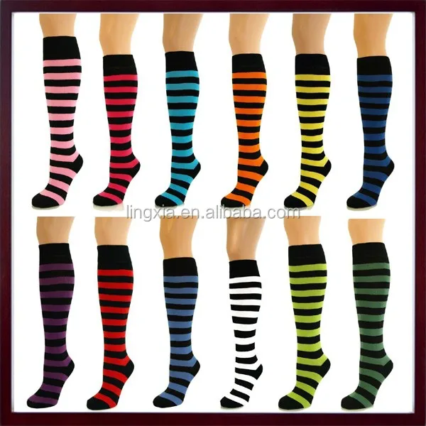 Black And White Striped Custom Knee High Socks Women Softball Cotton ...