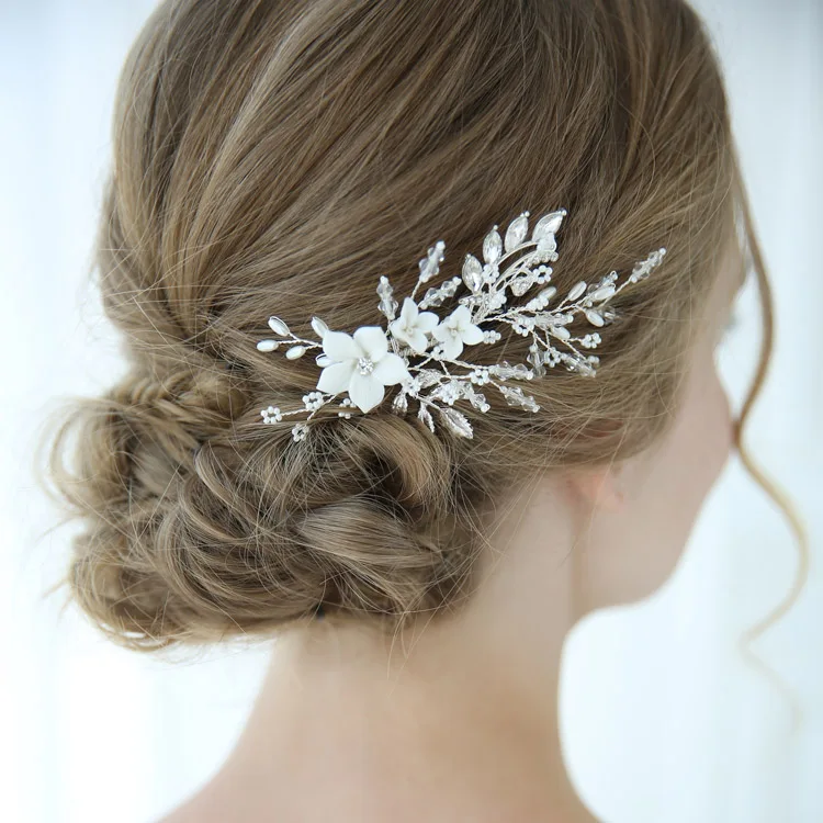 Elegant Headpieces Barrette Boho Delicate Crystal White Porcelain ...