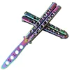 Rainbow Practice Balisong Metal Butterfly Steel Trainer Dull Knife With Sheath Training Knife