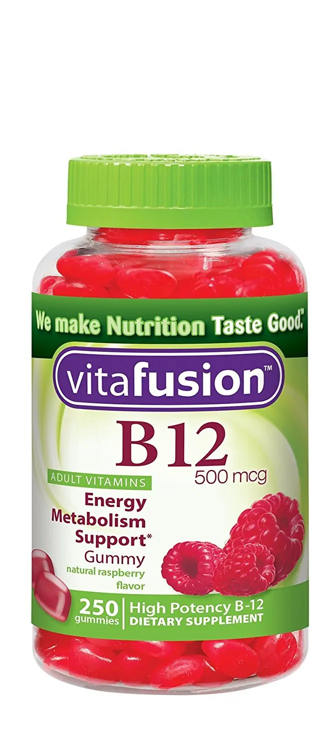 Vitafusion Energy B12 Gummy Vitamins, Very Raspberry 500mcg, 250 Count.