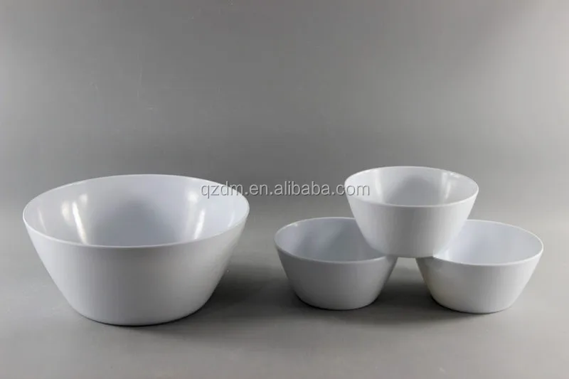White Melamine Salad Bowl Set With Salad Spoon And Fork