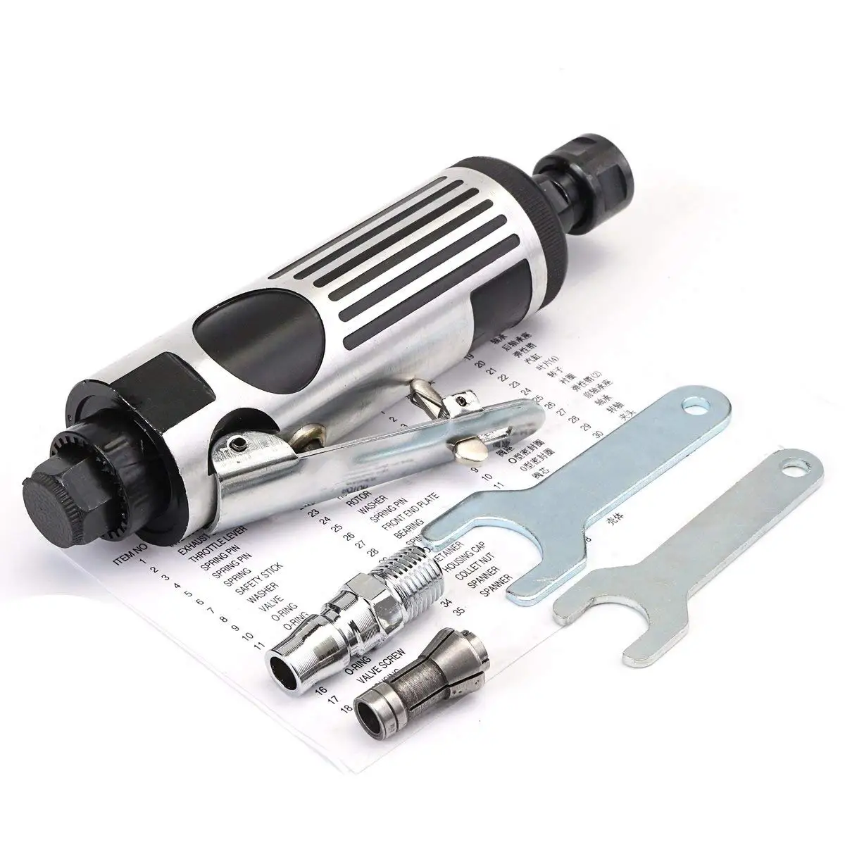 19Pcs Air Angle Die Grinder Pen Polishing Engraving Tool Pneumatic Grinding Machine 54000rpm Pneumatic Polisher Air Die Grinder High Speed Pencil Polisher Air Micro Die Grinder