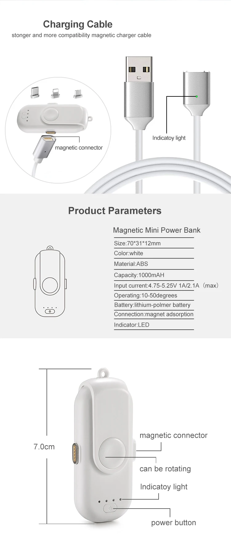 1000mah Finger Magnetic Mobile Universal Charger Mini Power Bank