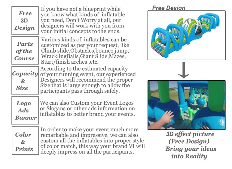 Successful case red or customized giant event 5k inflatable obstacles course for Brazil from China Factory