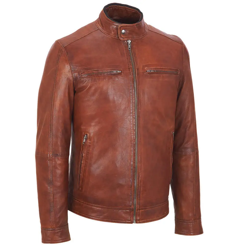 mens motorcycle leather jacket, semi-veg lamb leather