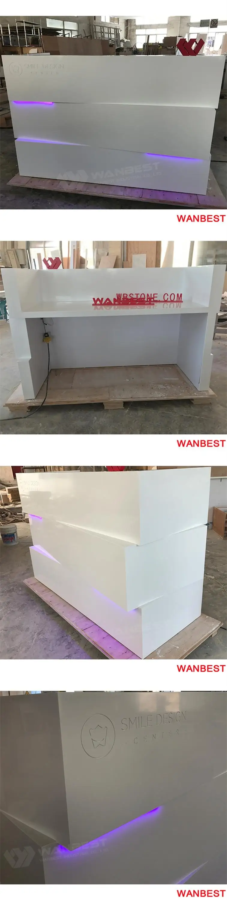 Luxury Artificial Marble Lighted White Restaurant Nail Salon Spa Reception Desk Cashier Counter
