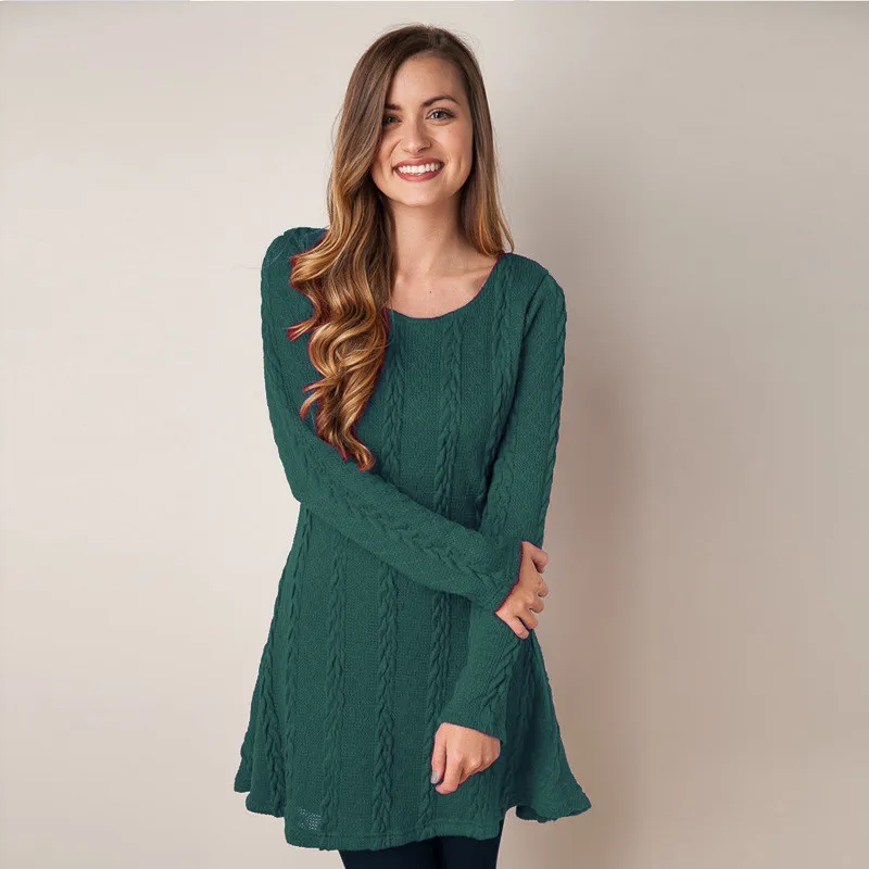 2017 New Women Autumn Winter Casual Knitted Dress Cotton Mini Sweater ...